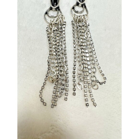 NEW Free People The Beat Goes On Dangle Earrings In Silver Black Chain Fringe - Picture 5 of 5
